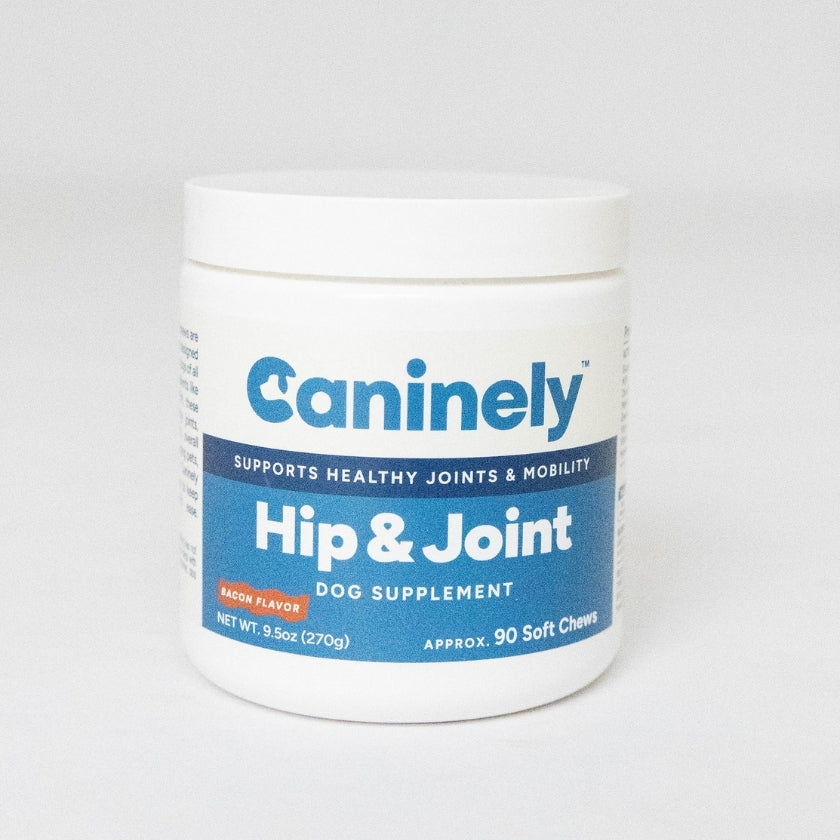 Caninely Hip and Joint Supplement For Dogs With White and Blue Label