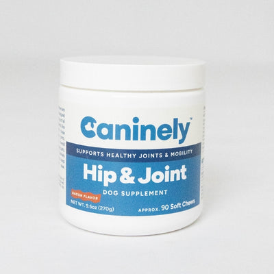 Caninely Hip and Joint Supplement For Dogs With White and Blue Label