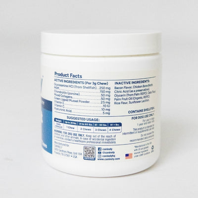 Caninely Hip and Joint Supplement For Dogs Label From Rear